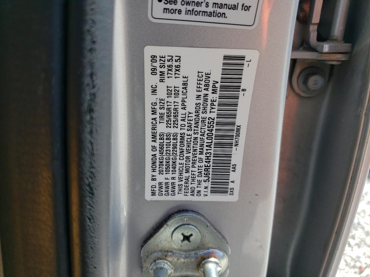 5J6RE4H31AL004552 2010 Honda Cr-V Lx