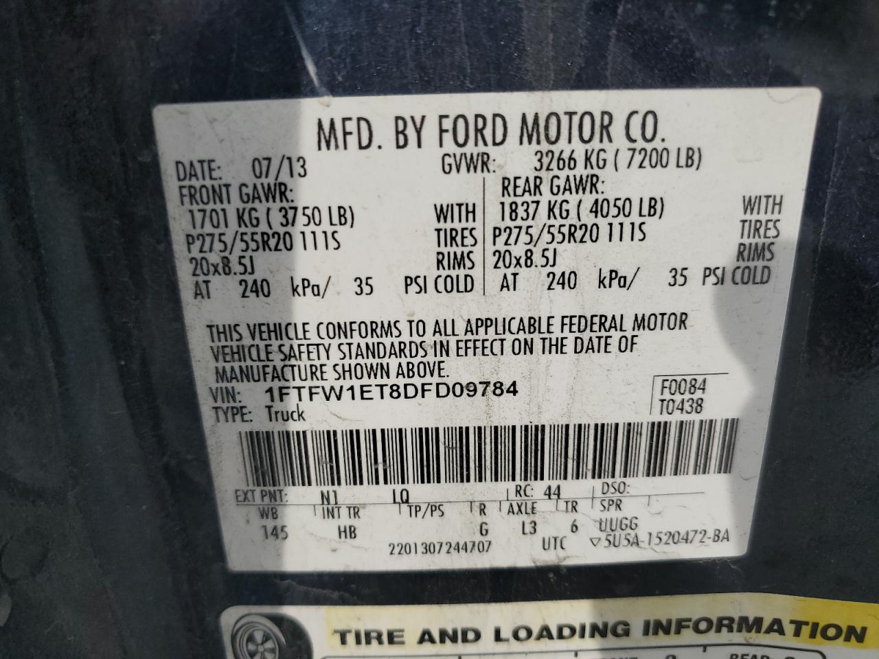 1FTFW1ET8DFD09784 2013 Ford F150 Supercrew