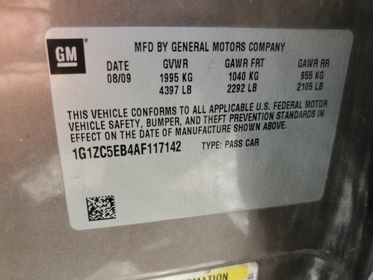 1G1ZC5EB4AF117142 2010 Chevrolet Malibu 1Lt