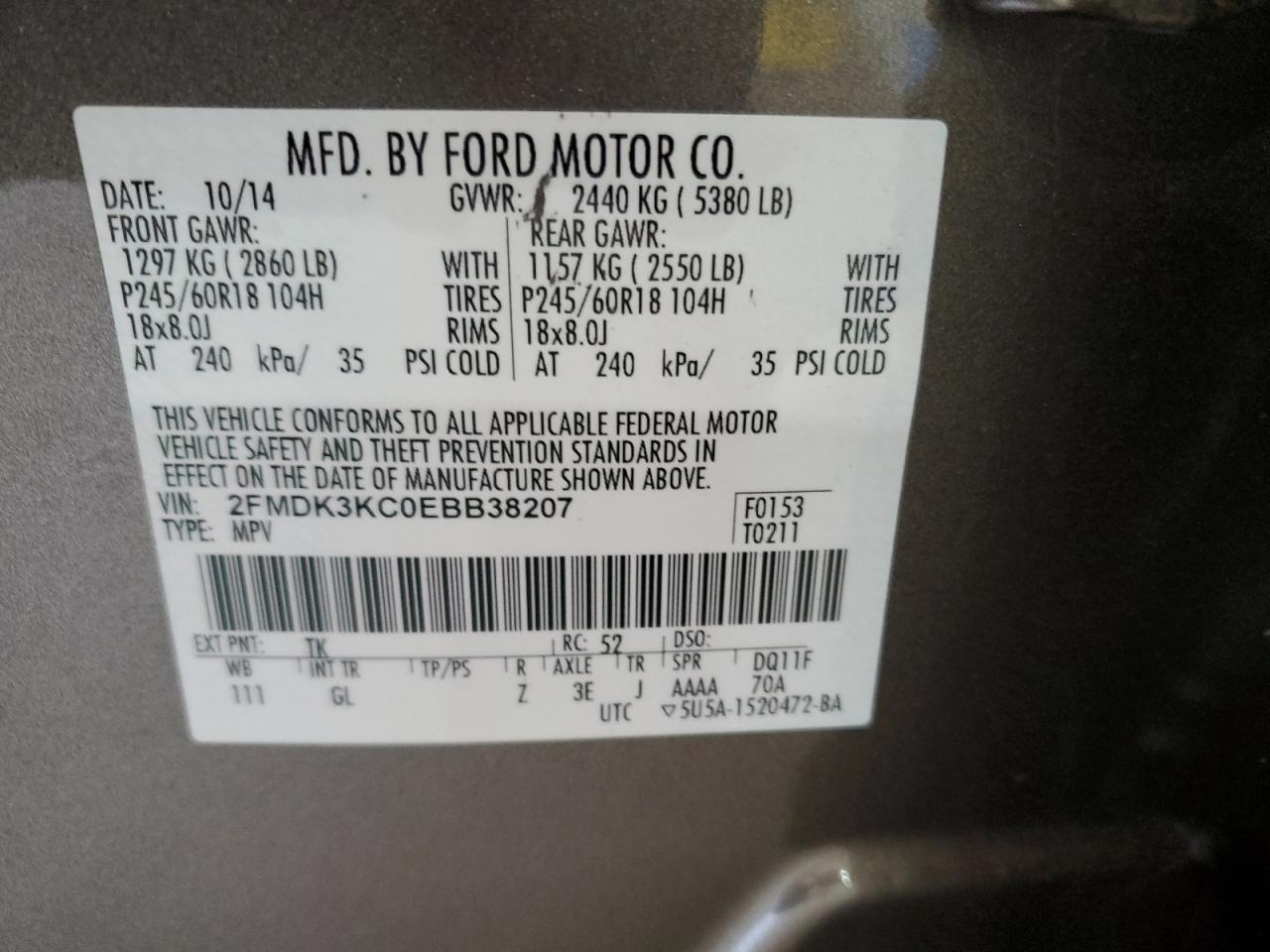 2FMDK3KC0EBB38207 2014 Ford Edge Limited