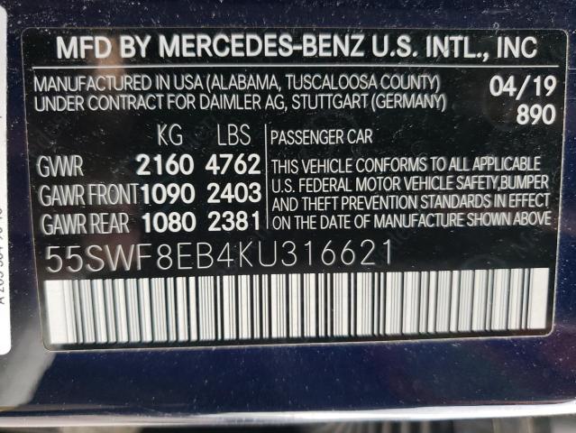 2019 Mercedes-Benz C 300 4Matic VIN: 55SWF8EB4KU316621 Lot: 61247344