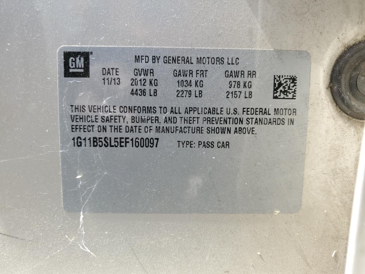 1G11B5SL5EF160097 2014 Chevrolet Malibu Ls