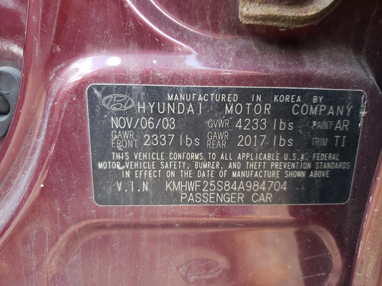 KMHWF25S84A984704 2004 Hyundai Sonata Gl