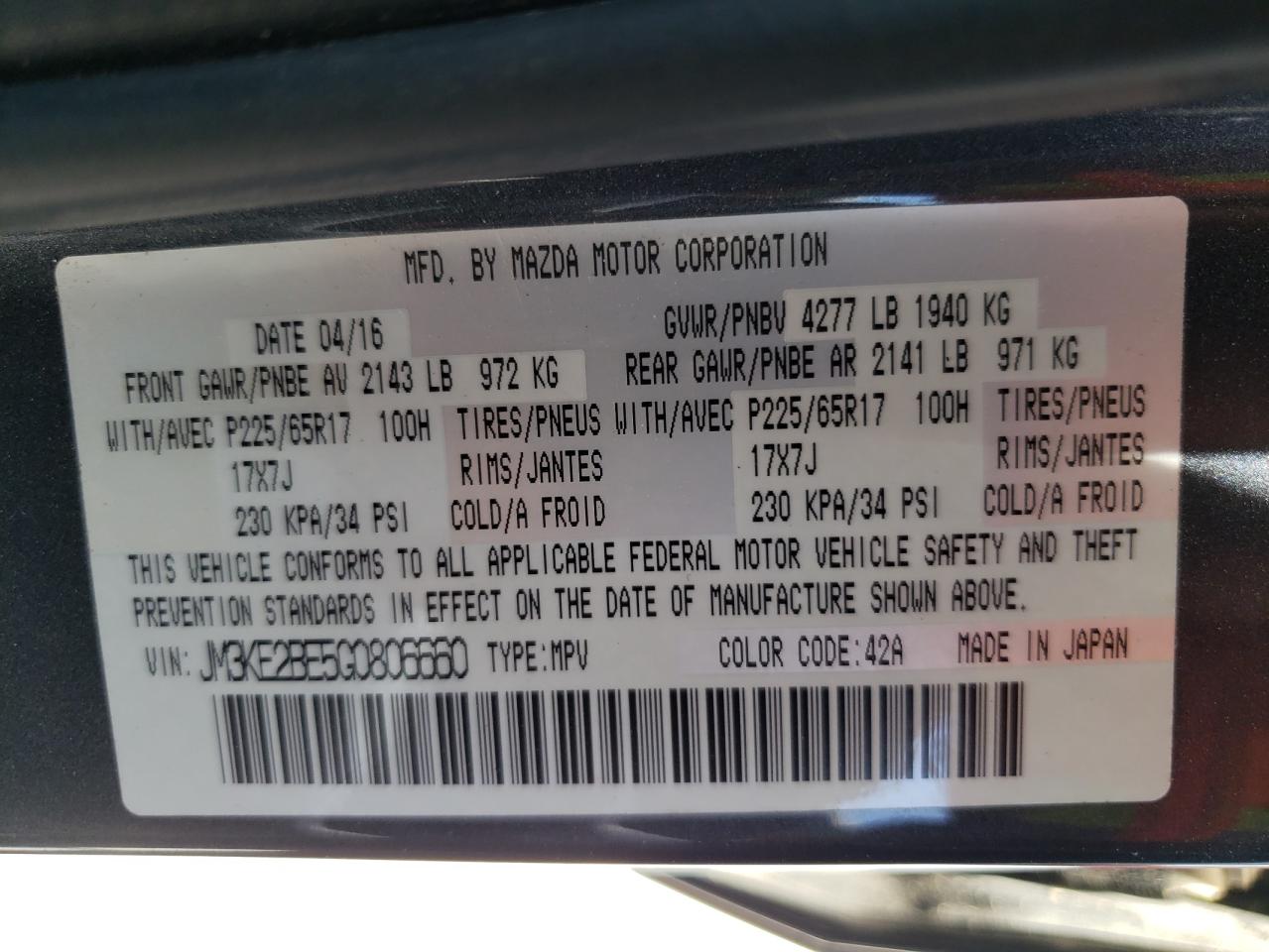 JM3KE2BE5G0806660 2016 Mazda Cx-5 Sport