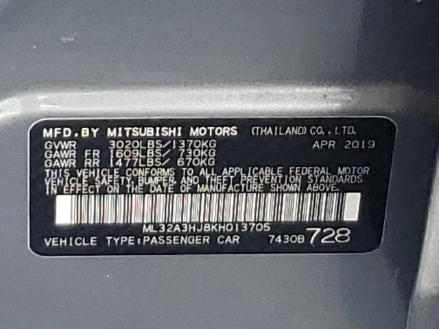 2019 Mitsubishi Mirage Es VIN: ML32A3HJ8KH013705 Lot: 61713444