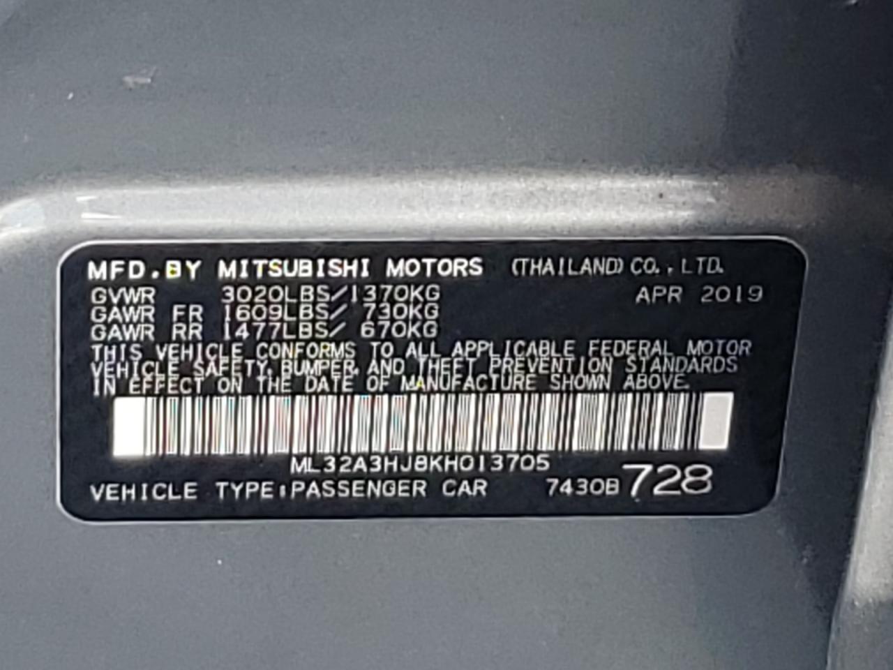 ML32A3HJ8KH013705 2019 Mitsubishi Mirage Es