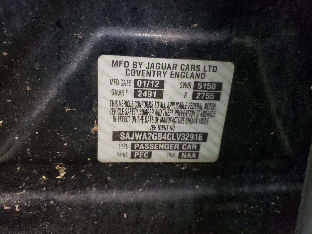 SAJWA2GB4CLV32916 2012 Jaguar Xjl