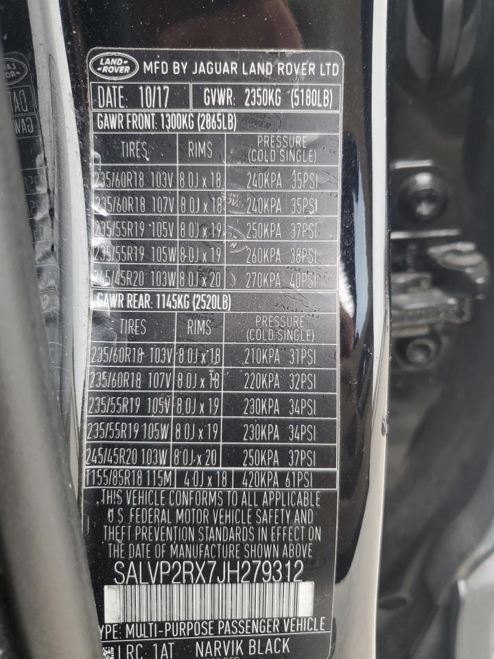 SALVP2RX7JH279312 2018 Land Rover Range Rover Evoque Se