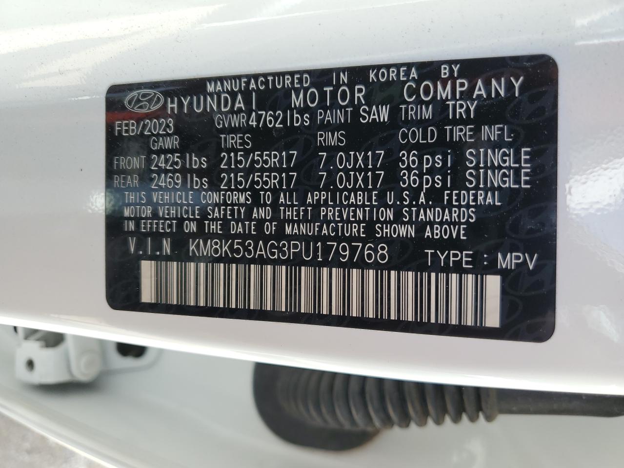 KM8K53AG3PU179768 2023 Hyundai Kona Limited