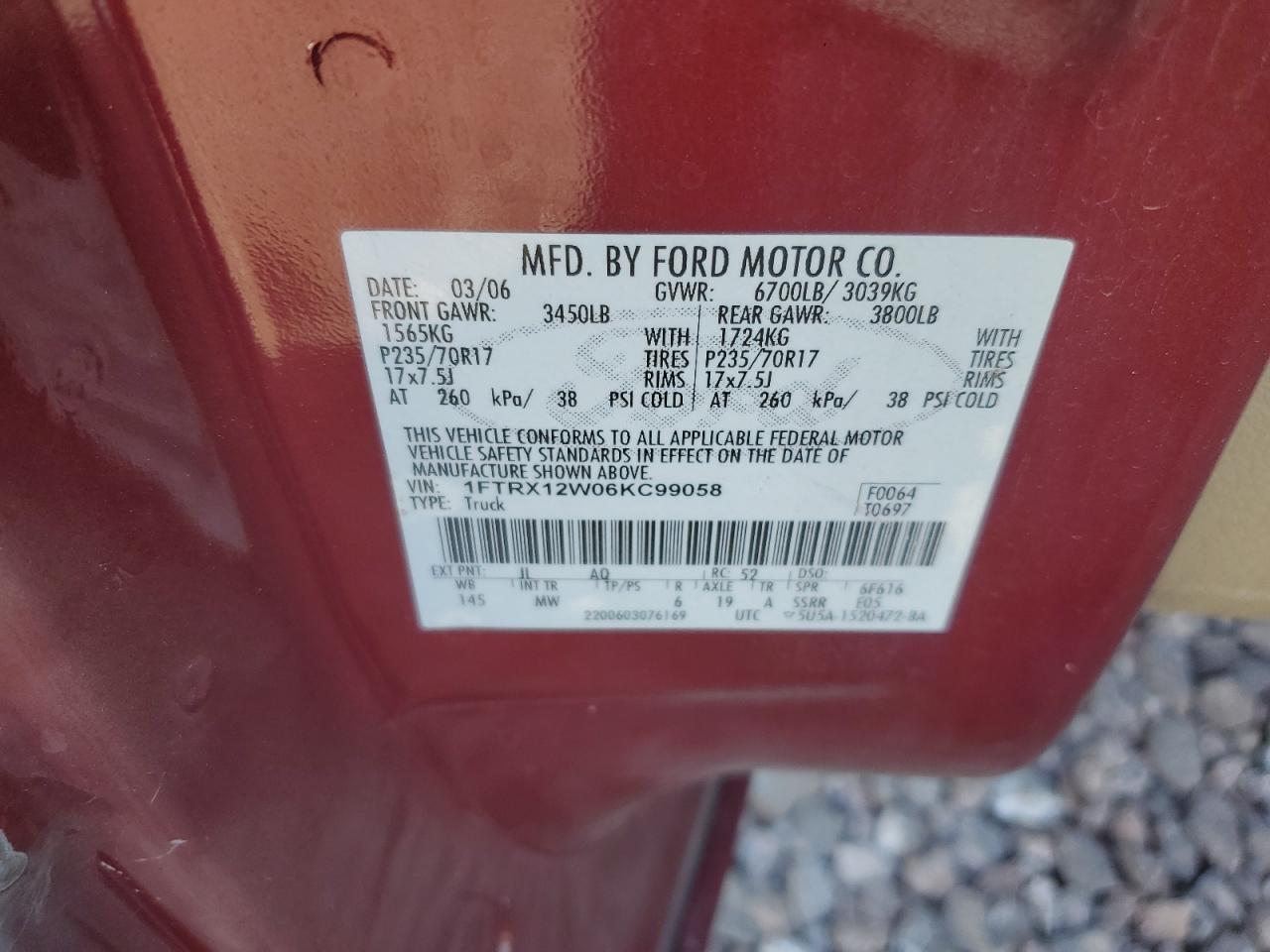 1FTRX12W06KC99058 2006 Ford F150