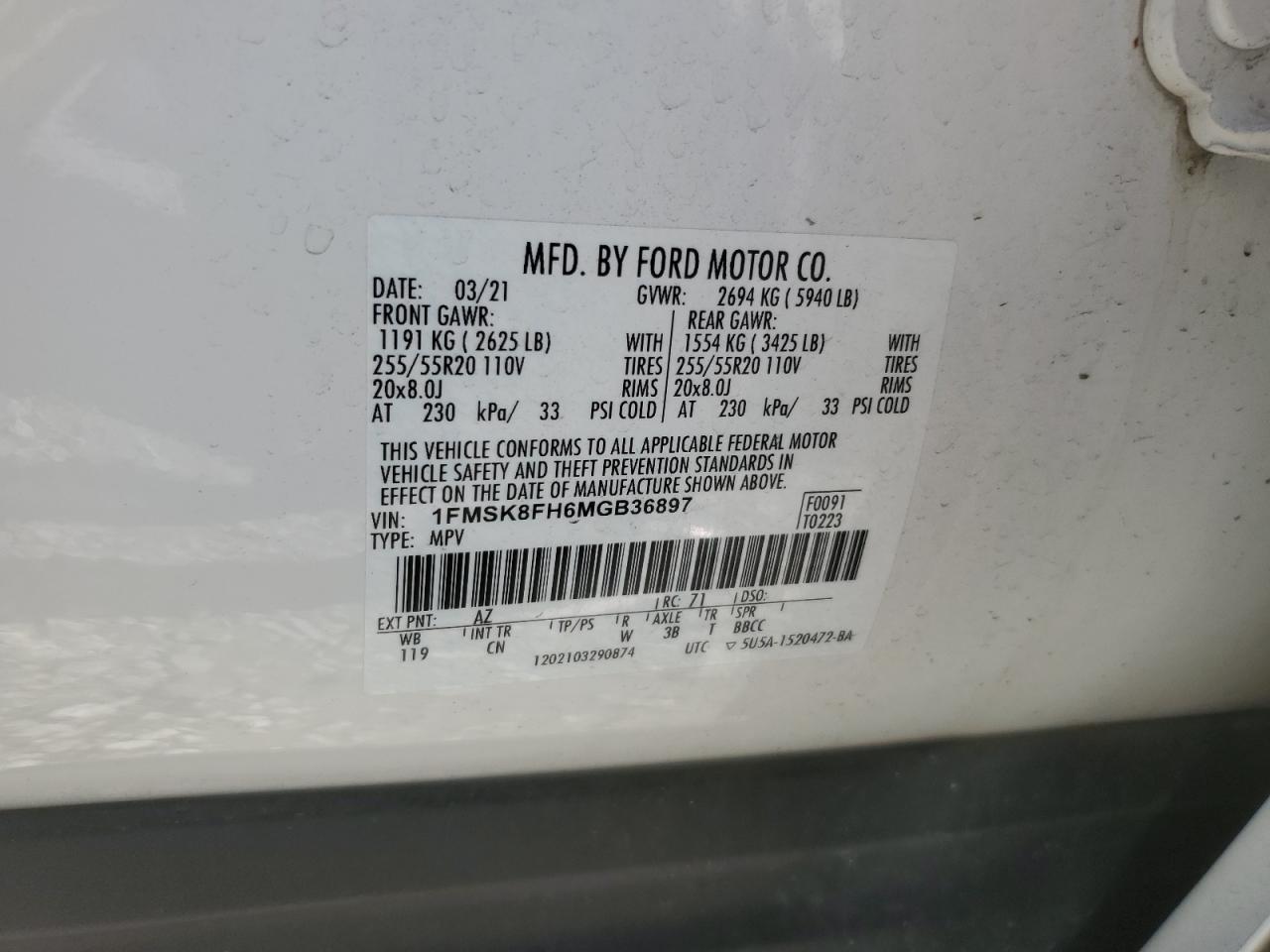 1FMSK8FH6MGB36897 2021 Ford Explorer Limited