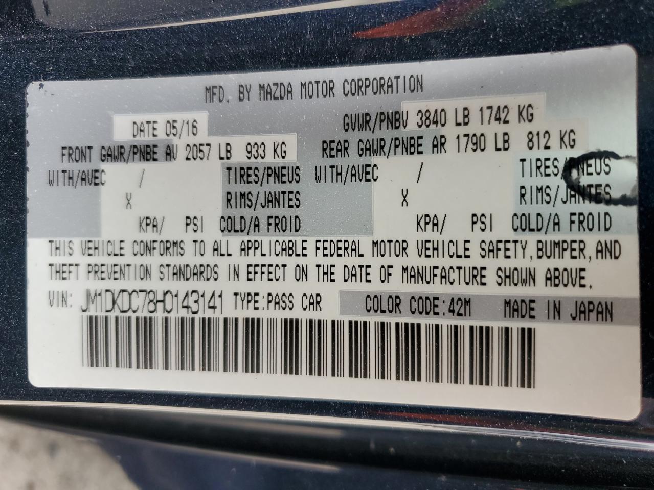 JM1DKDC78H0143141 2017 Mazda Cx-3 Touring