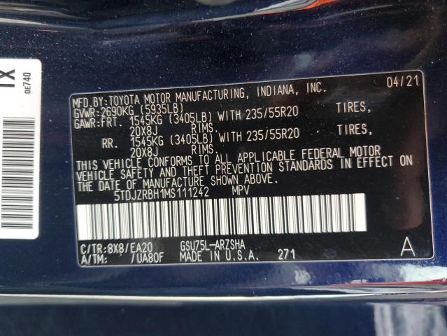 2021 TOYOTA HIGHLANDER - 5TDJZRBH1MS111242