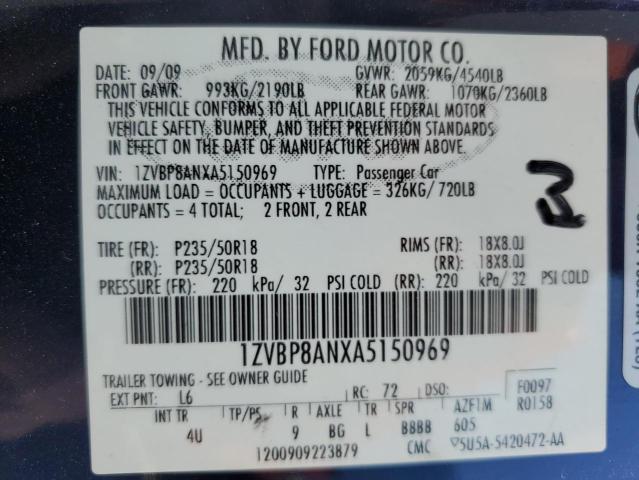 2010 Ford Mustang VIN: 1ZVBP8ANXA5150969 Lot: 61642134