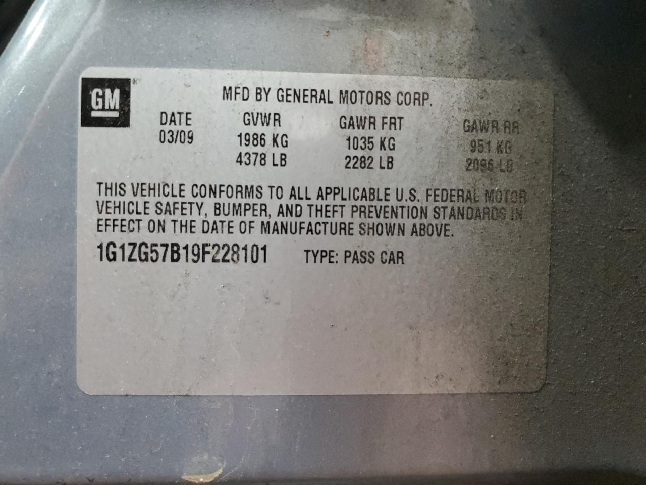 1G1ZG57B19F228101 2009 Chevrolet Malibu Ls