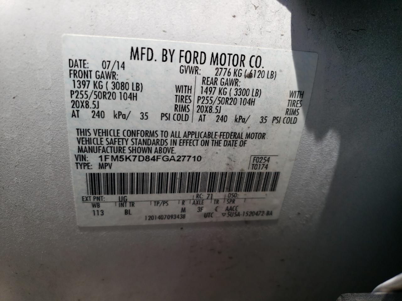 1FM5K7D84FGA27710 2015 Ford Explorer Xlt