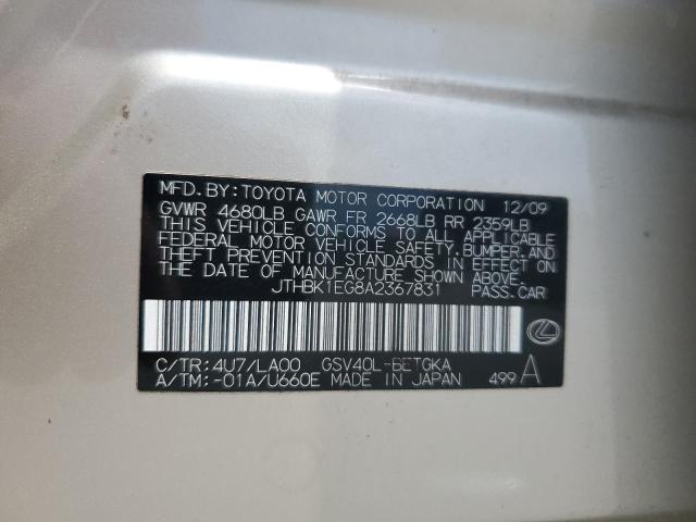 2010 Lexus Es 350 VIN: JTHBK1EG8A2367831 Lot: 61824344