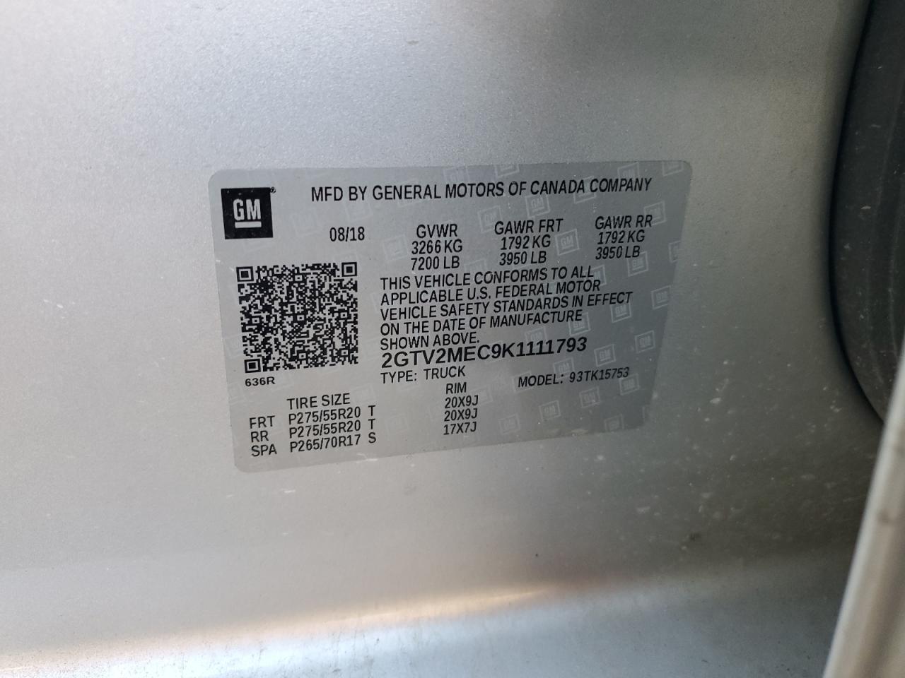 2GTV2MEC9K1111793 2019 GMC Sierra Limited K1500 Sle