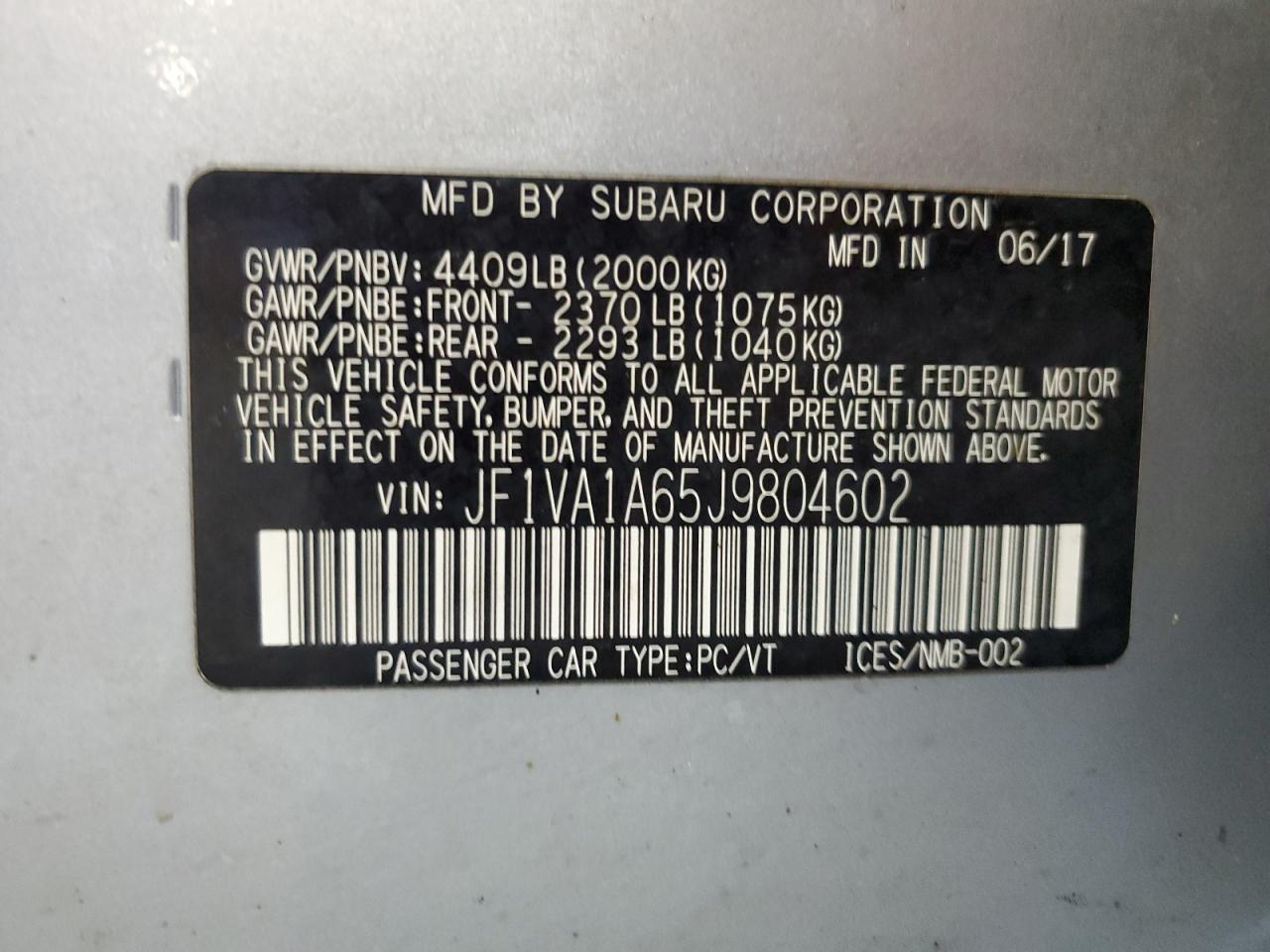 JF1VA1A65J9804602 2018 Subaru Wrx