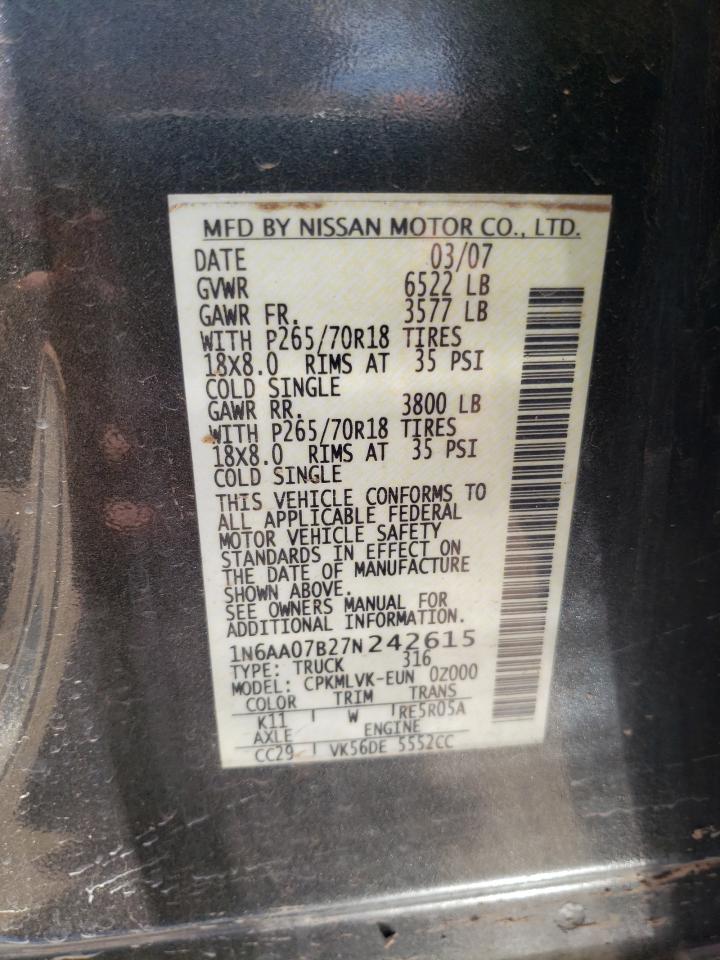 1N6AA07B27N242615 2007 Nissan Titan Xe