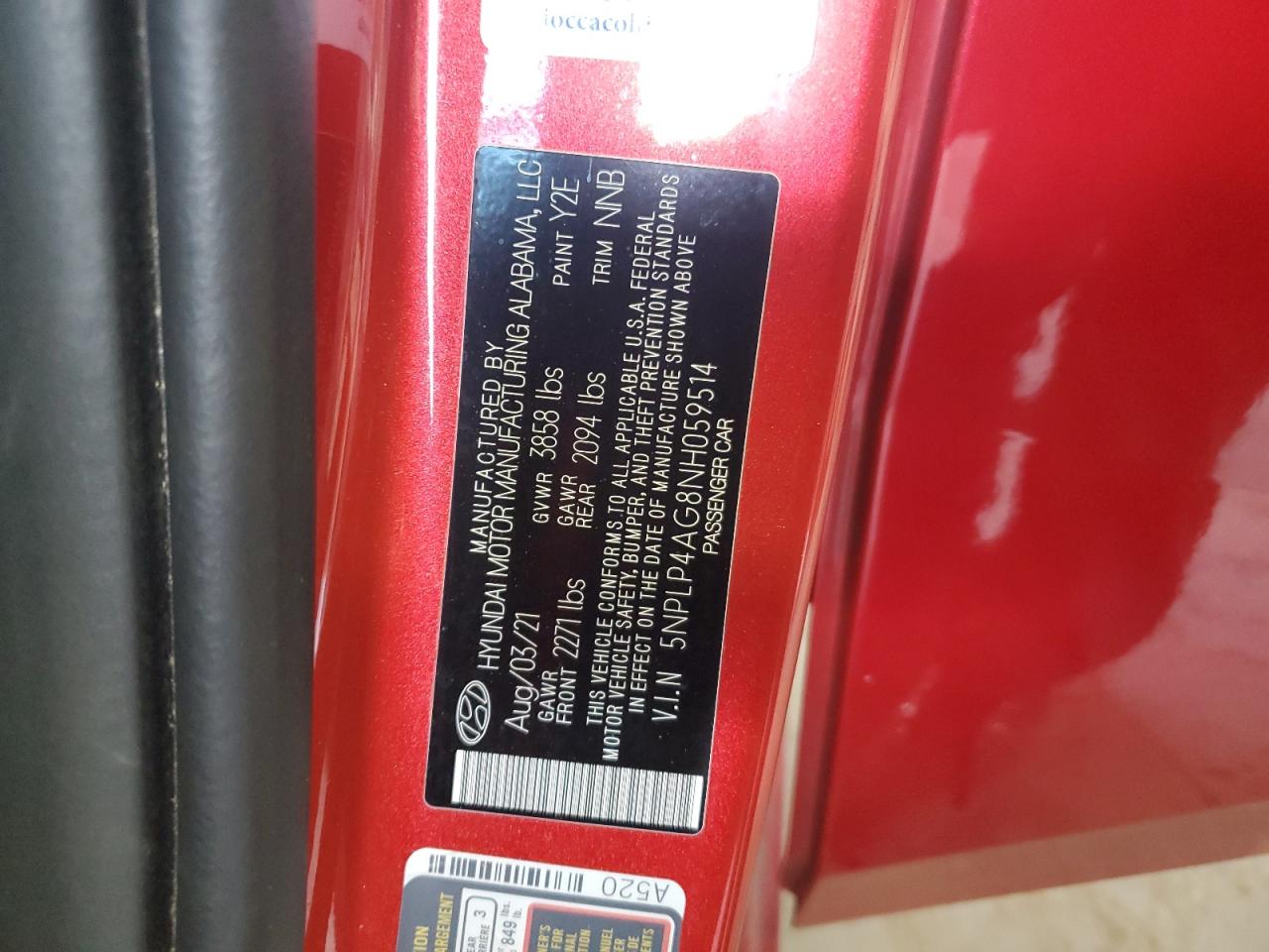 5NPLP4AG8NH059514 2022 Hyundai Elantra Limited