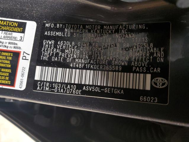 VIN 4T4BF1FK0ER365589 2014 Toyota Camry, L no.12