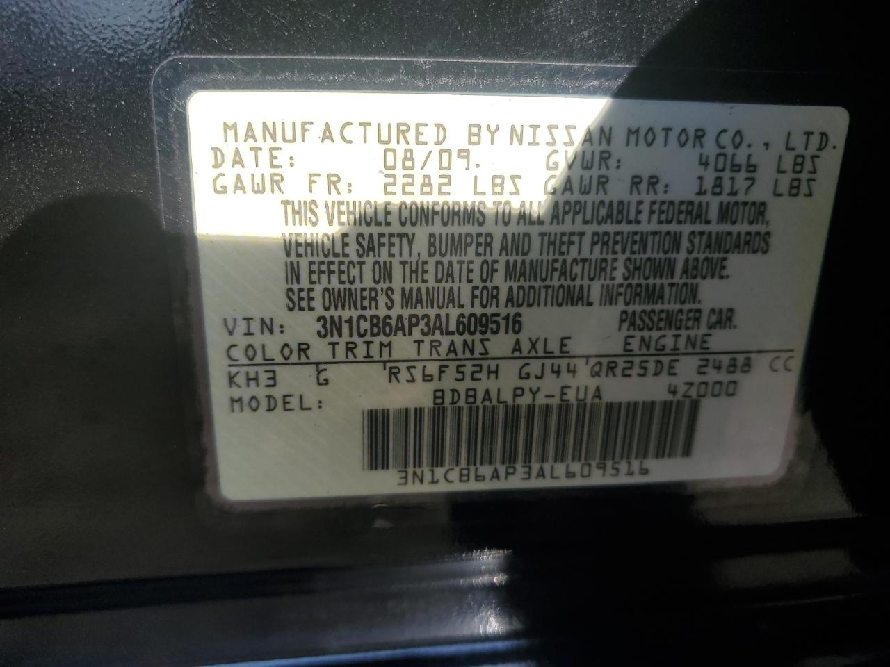 3N1CB6AP3AL609516 2010 Nissan Sentra Se-R Spec V