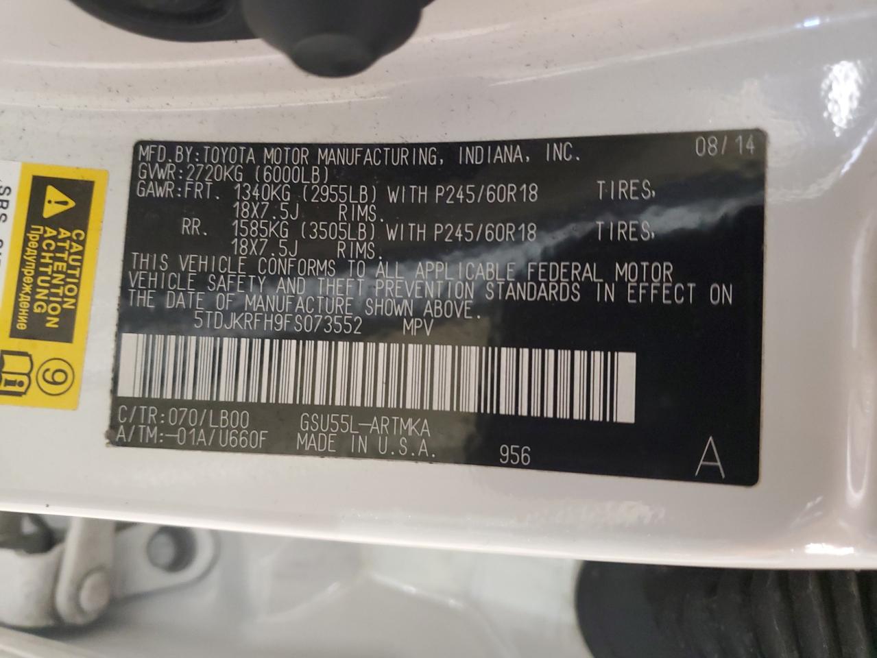 5TDJKRFH9FS073552 2015 Toyota Highlander Xle