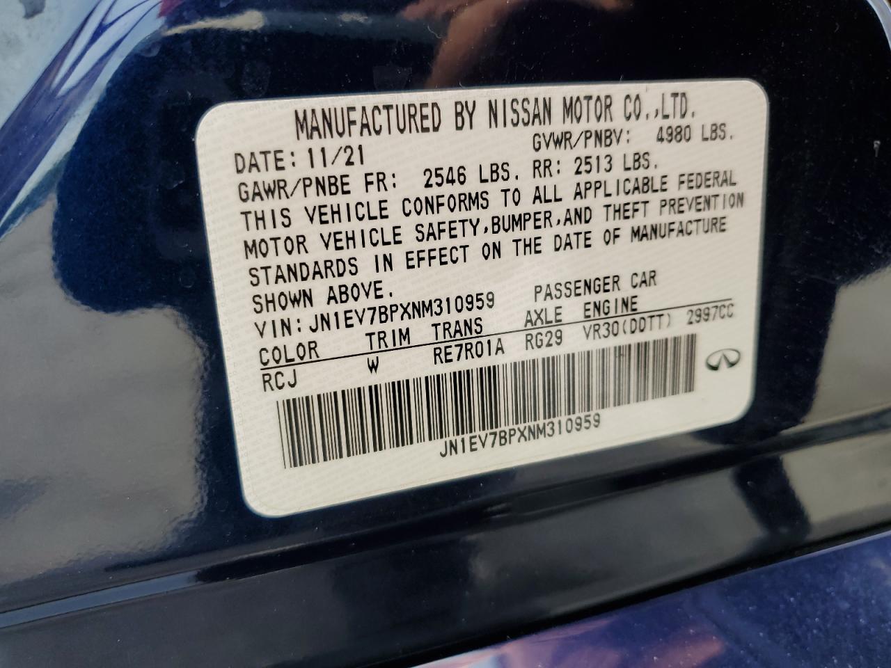 JN1EV7BPXNM310959 2022 Infiniti Q50 Luxe