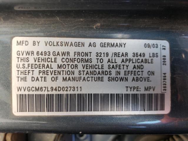 2004 Volkswagen Touareg 4.2 VIN: WVGCM67L94D027311 Lot: 61895564