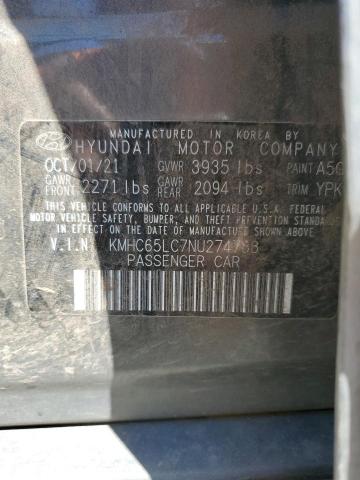 2022 HYUNDAI IONIQ BLUE - KMHC65LC7NU274788