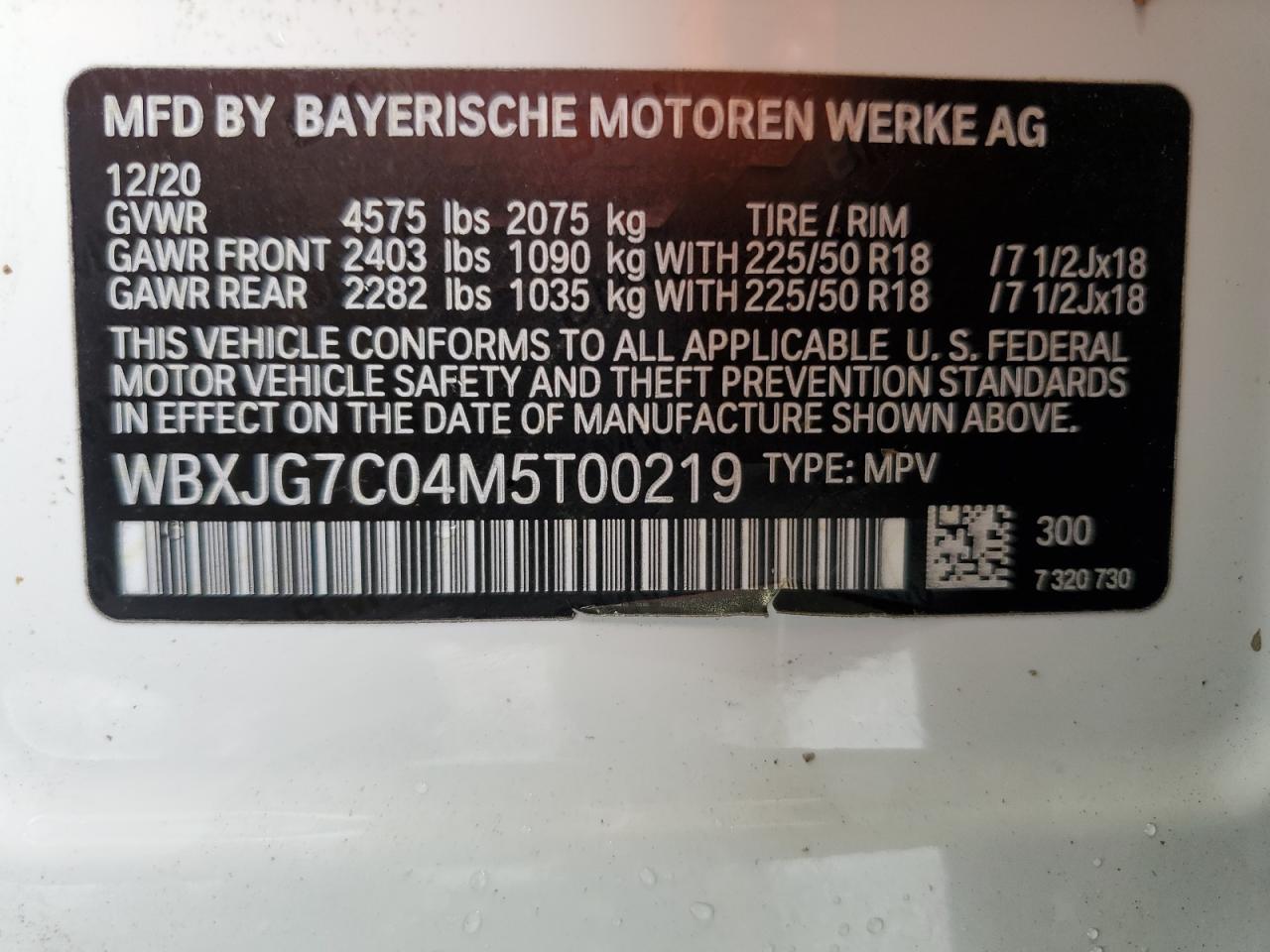 2021 BMW X1 Sdrive28I vin: WBXJG7C04M5T00219