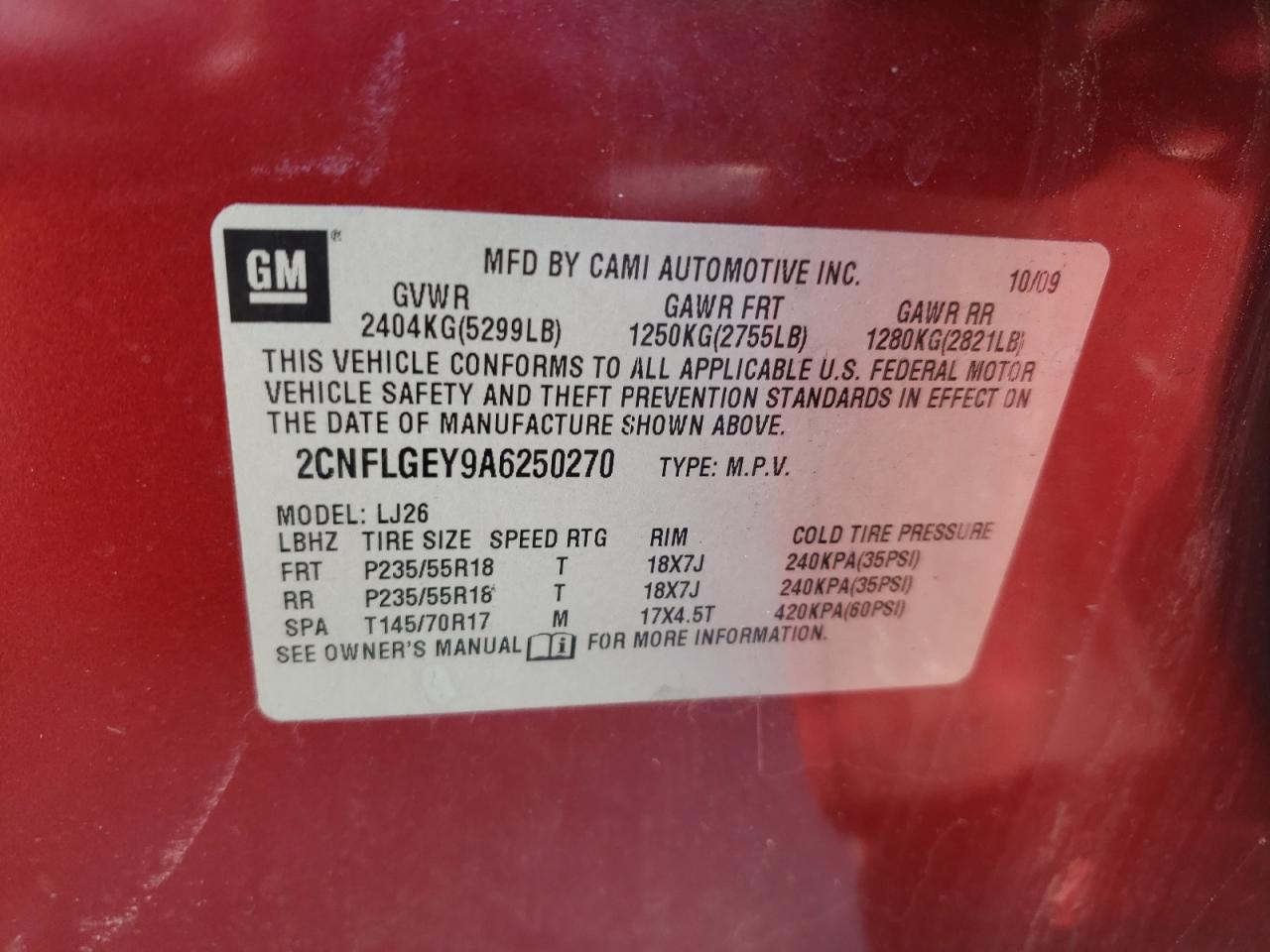 2CNFLGEY9A6250270 2010 Chevrolet Equinox Ltz