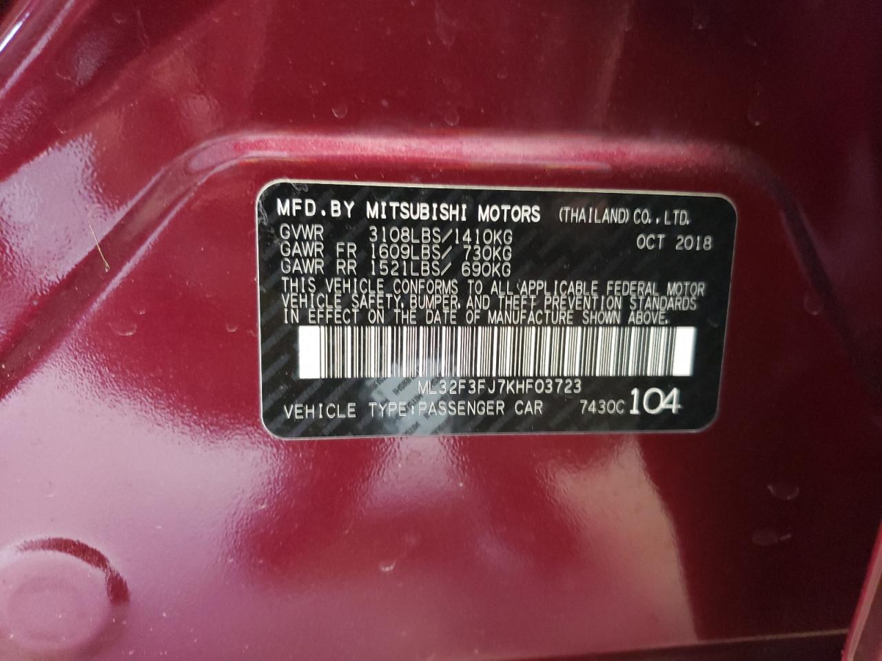 ML32F3FJ7KHF03723 2019 Mitsubishi Mirage G4 Es