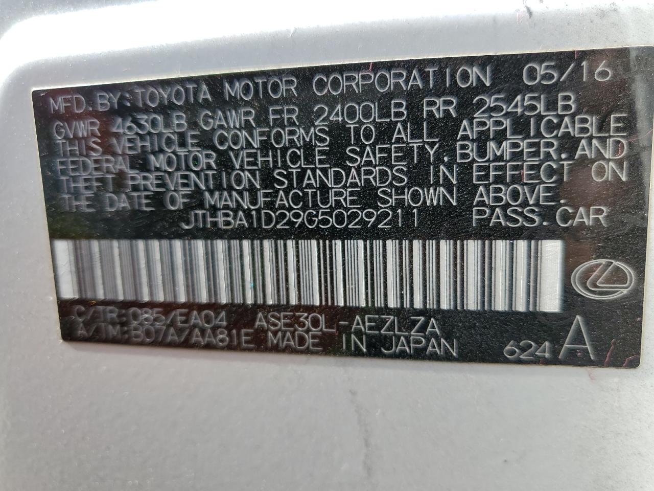 JTHBA1D29G5029211 2016 Lexus Is 200T