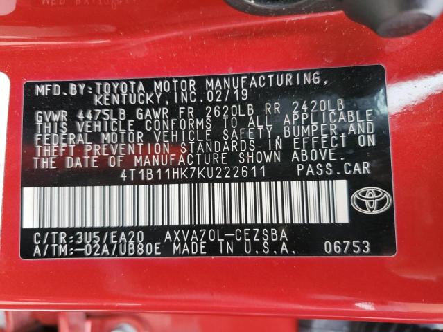 2019 TOYOTA CAMRY L - 4T1B11HK7KU222611