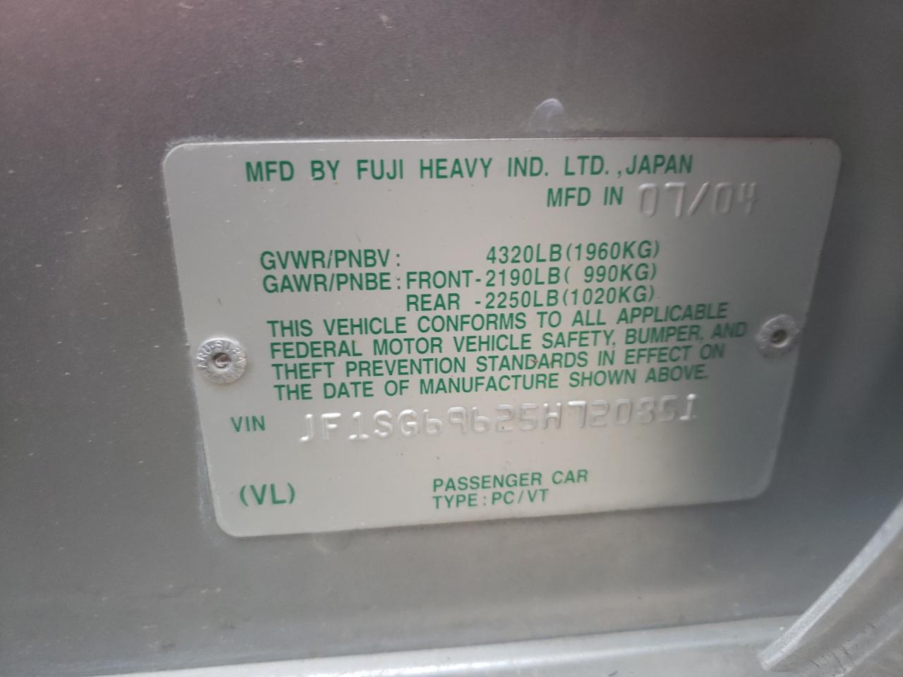 JF1SG69625H720851 2005 Subaru Forester 2.5Xt