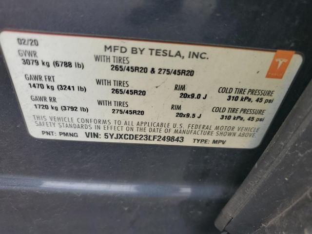 2020 Tesla Model X VIN: 5YJXCDE23LF249843 Lot: 61235494