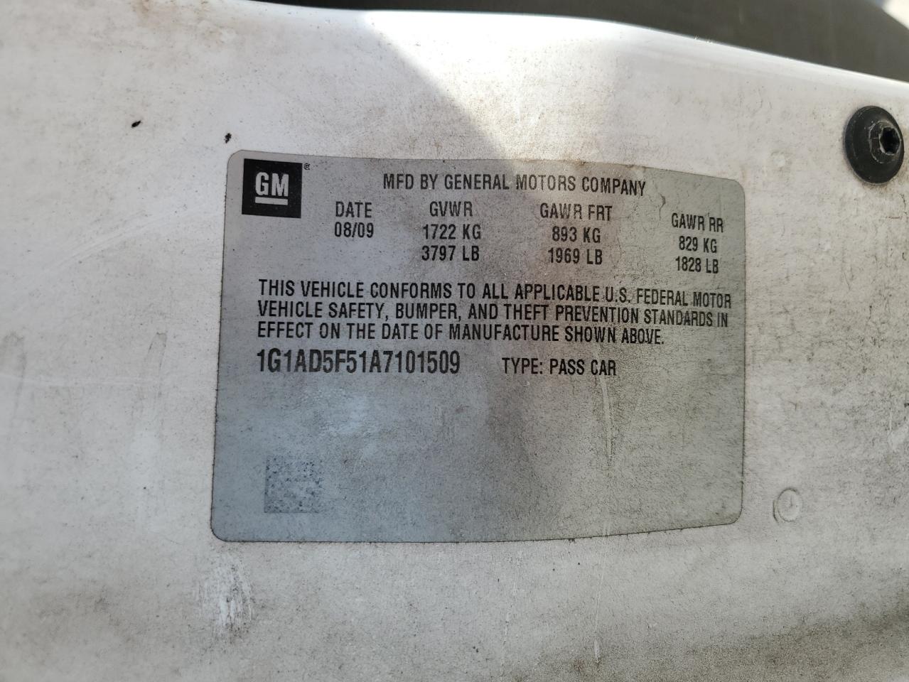 1G1AD5F51A7101509 2010 Chevrolet Cobalt 1Lt