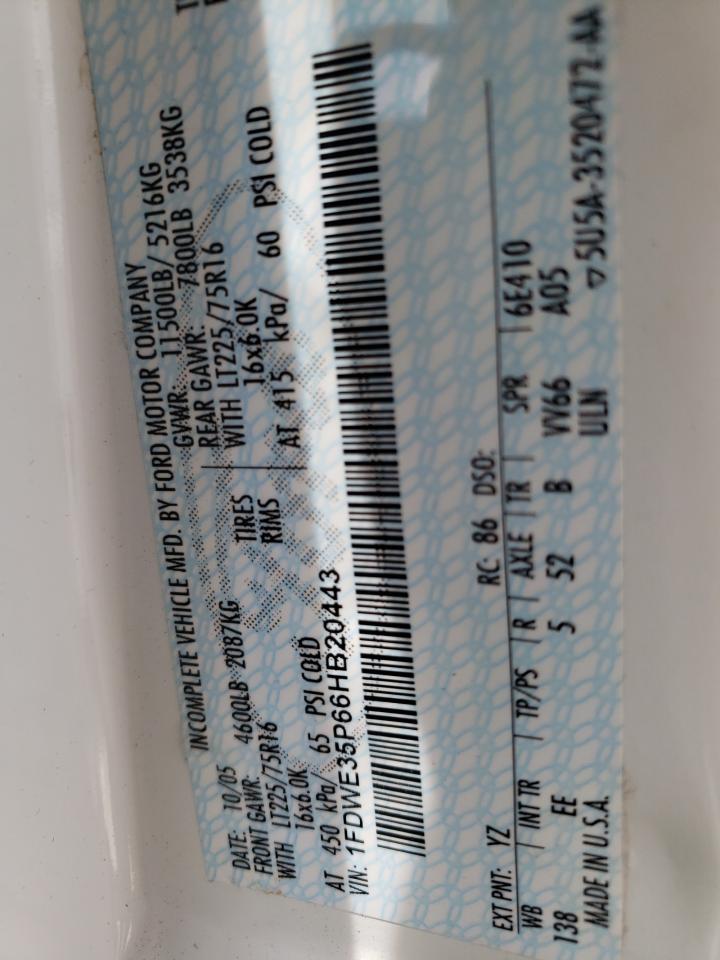 1FDWE35P66HB20443 2006 Ford Econoline E350 Super Duty Cutaway Van