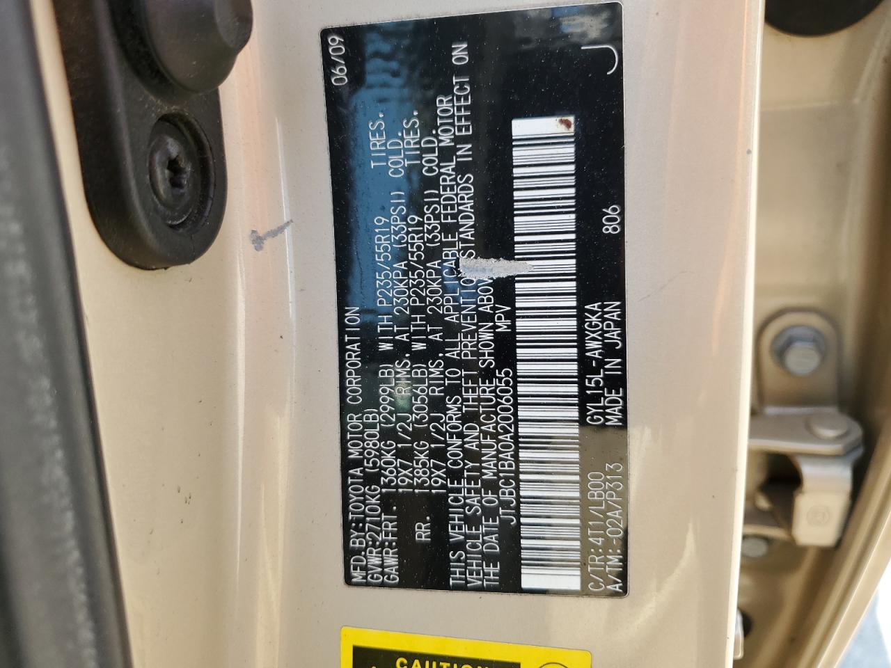 JTJBC1BA0A2006055 2010 Lexus Rx 450