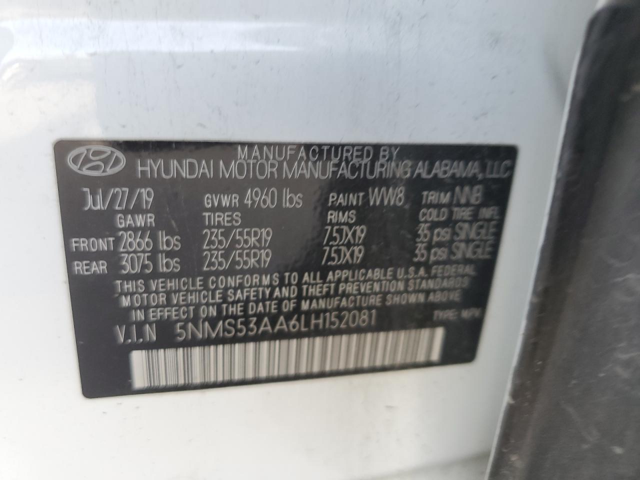 Lot #2735792047 2020 HYUNDAI SANTA FE L