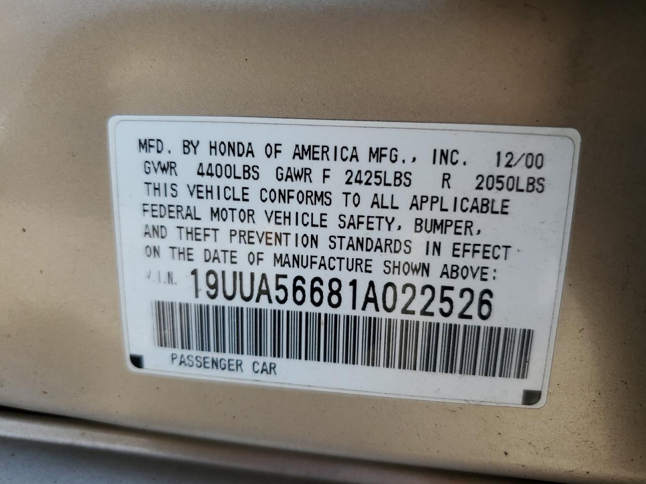 19UUA56681A022526 2001 Acura 3.2Tl