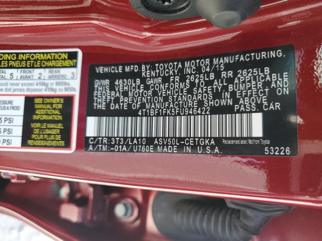 VIN 4T1BF1FK5FU946422 2015 Toyota Camry, LE no.12