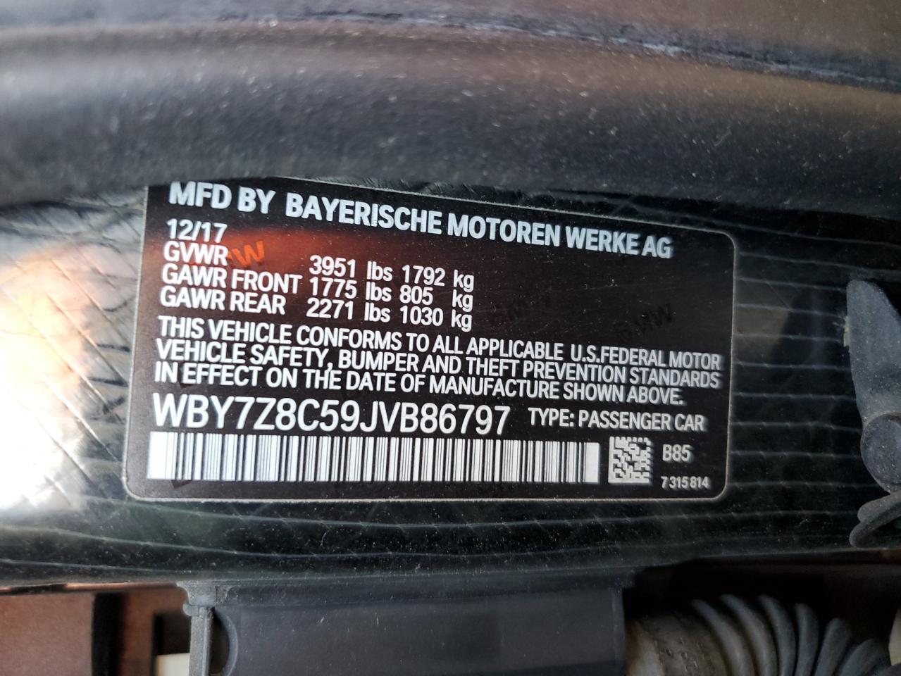 WBY7Z8C59JVB86797 2018 BMW I3 S Rex
