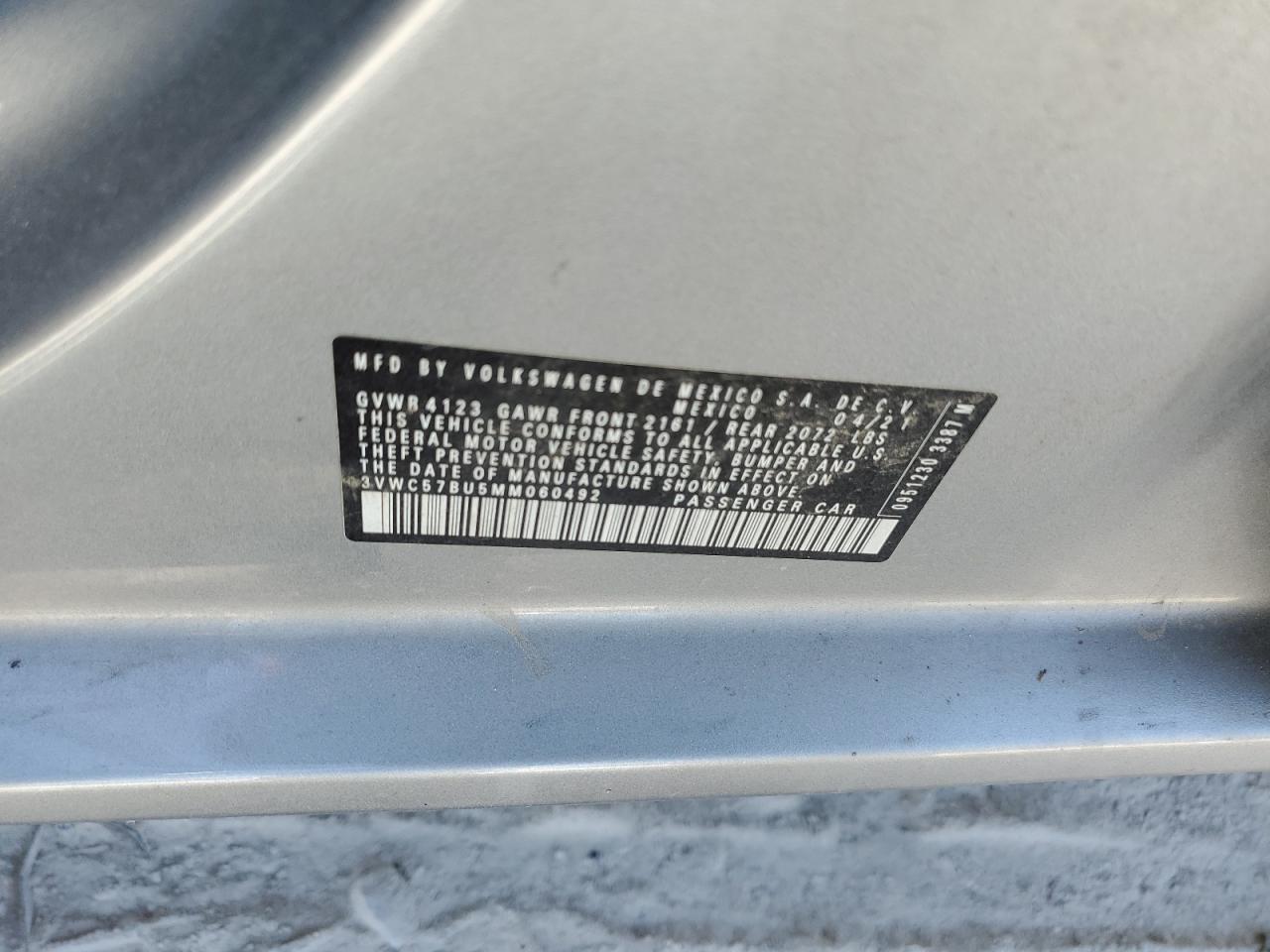 3VWC57BU5MM060492 2021 Volkswagen Jetta S