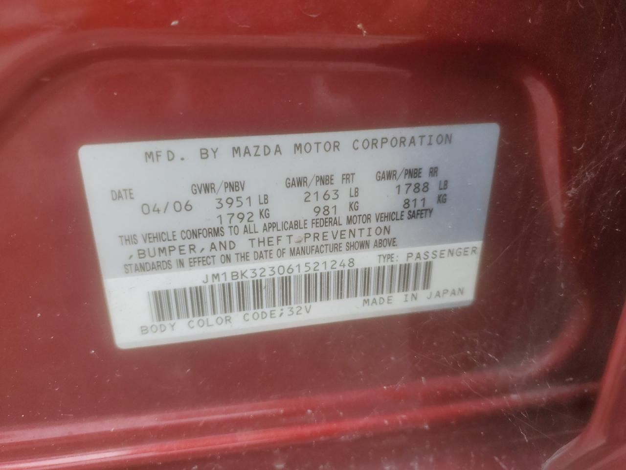 JM1BK323061521248 2006 Mazda 3 S