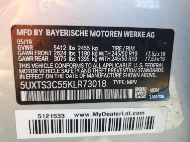 VIN 5UXTS3C55KLR73018 2019 BMW X3, Xdrivem40I no.12