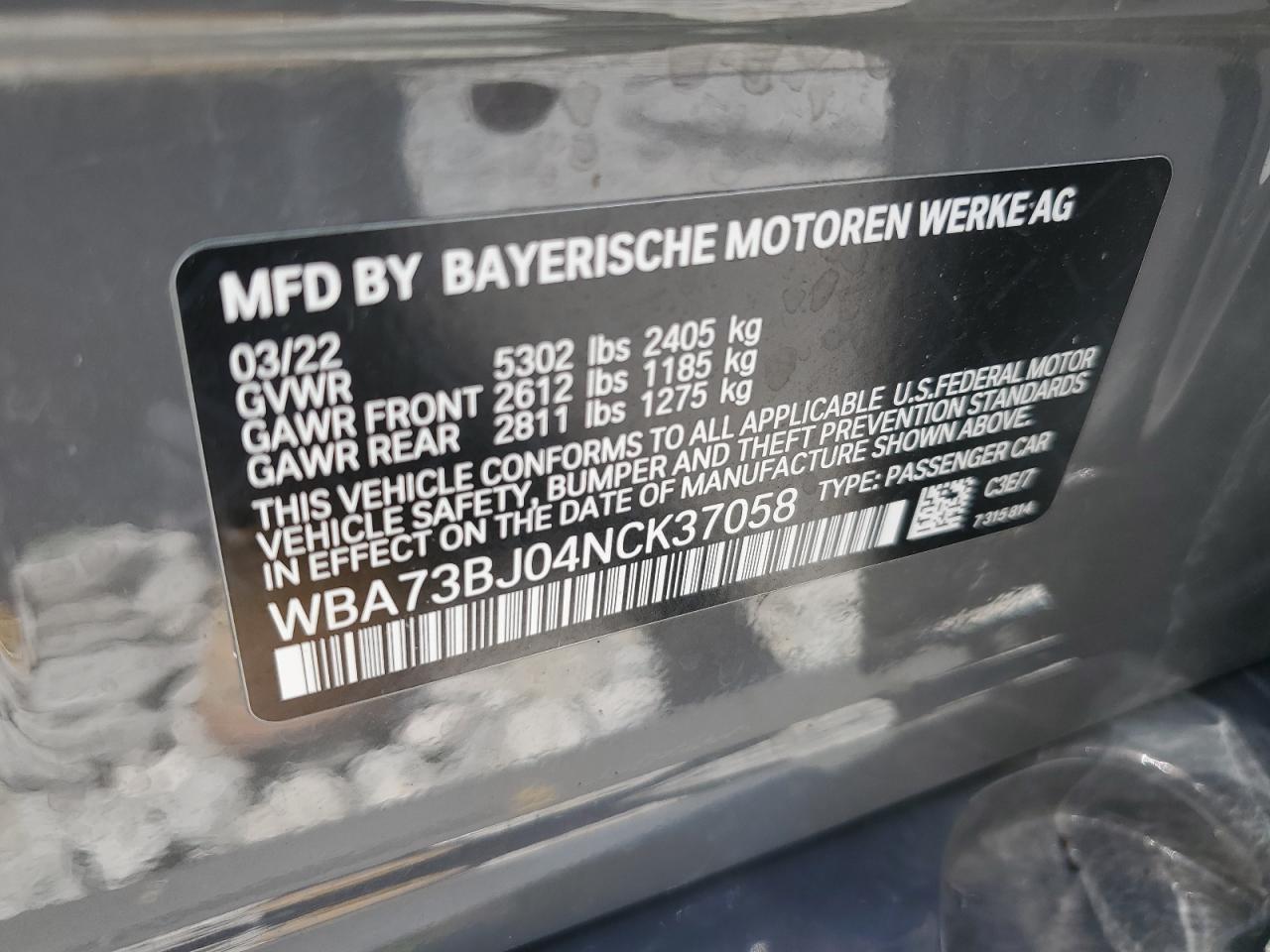 WBA73BJ04NCK37058 2022 BMW 540 Xi