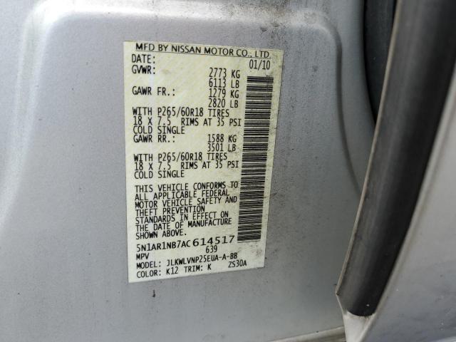 2010 Nissan Pathfinder S VIN: 5N1AR1NB7AC614517 Lot: 61007914